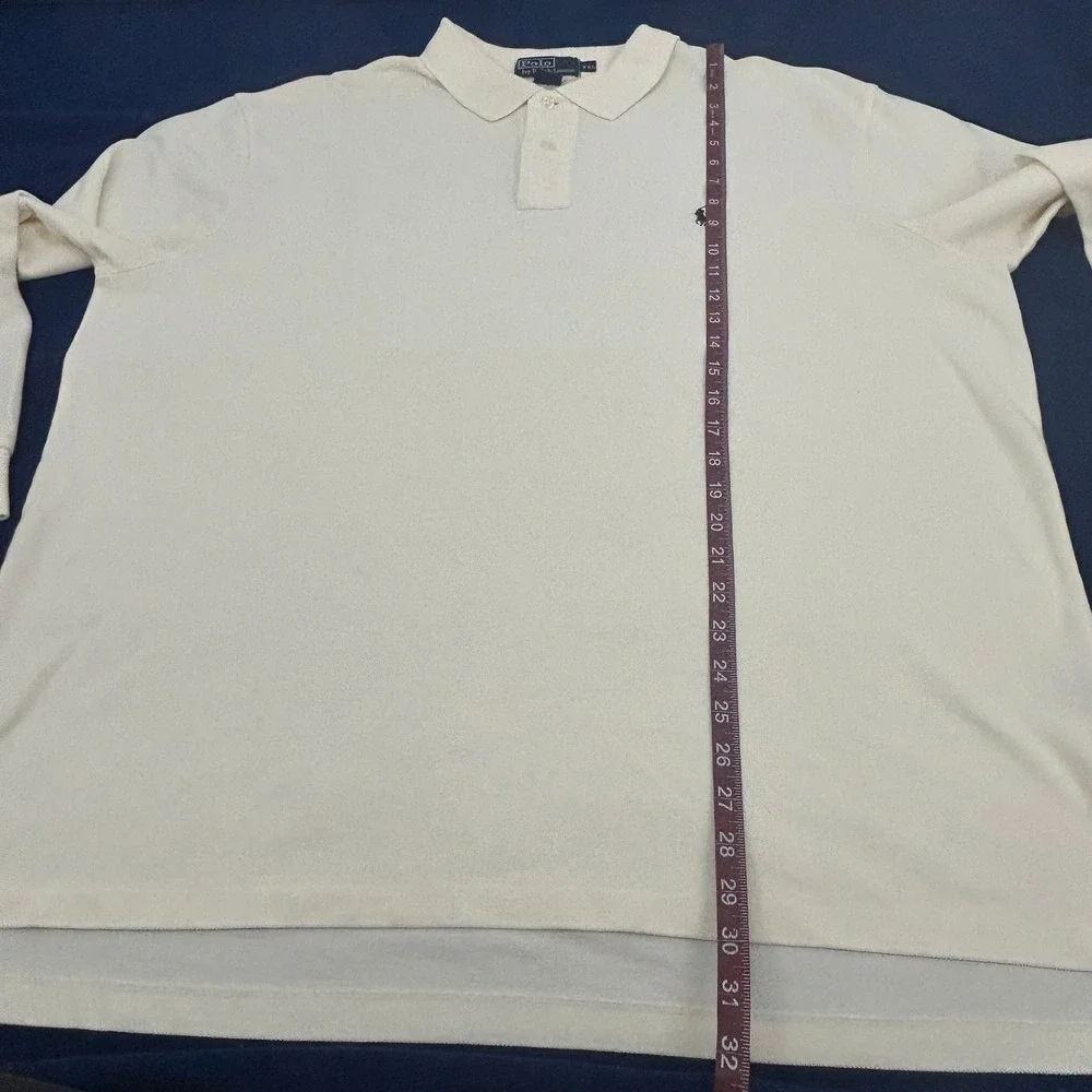 Polo Ralph Lauren Polo Shirt Mens XXL Cream Long Sleeve Pique Cotton Pony Logo